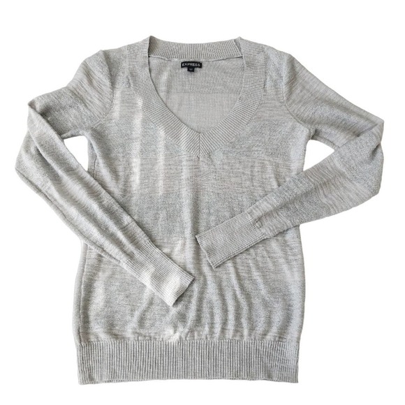 Express Size Small Silver V-Neck Sweater - Picture 1 of 4